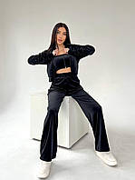 Жіночий велюровий костюм трійка м'який спортивний велюр спорт кофта на блискавці палаццо топ