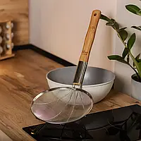 Шумівка для казана з дерев'яною ручкою шумівка для фритюру та вок діаметр 24 см