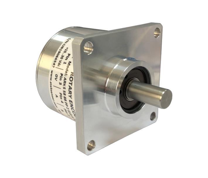 Енкодер IP67, квадратний фланець ARK-S-58, 8mm, 1000 імп\об, HPL 5-30 VDC, A,/A,B,/B,Z,/Z, кабель 3м, боковий, фото 1