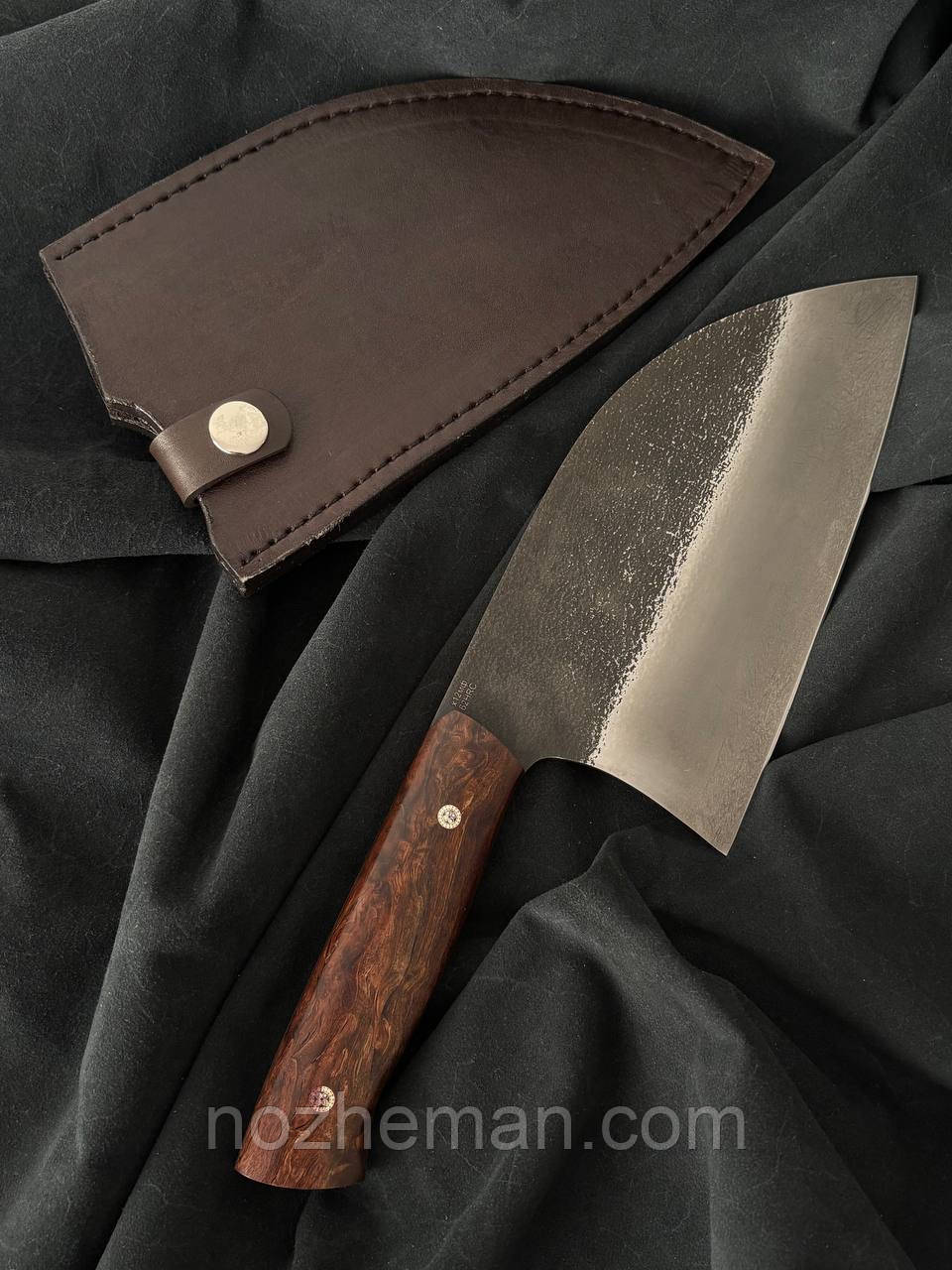 Сербський ніж ручної роботи, сокира сікач високої якості клинок із сталі х12мф, шкіряний чохол у комплекті, фото 1