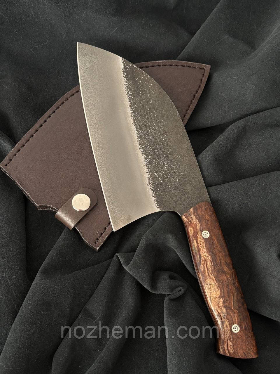 Ніж кухонний Серб 8 зі сталі х12мф/62 HRC, сокира сікач ручної роботи високої якості з чохлом в комплекті, фото 1