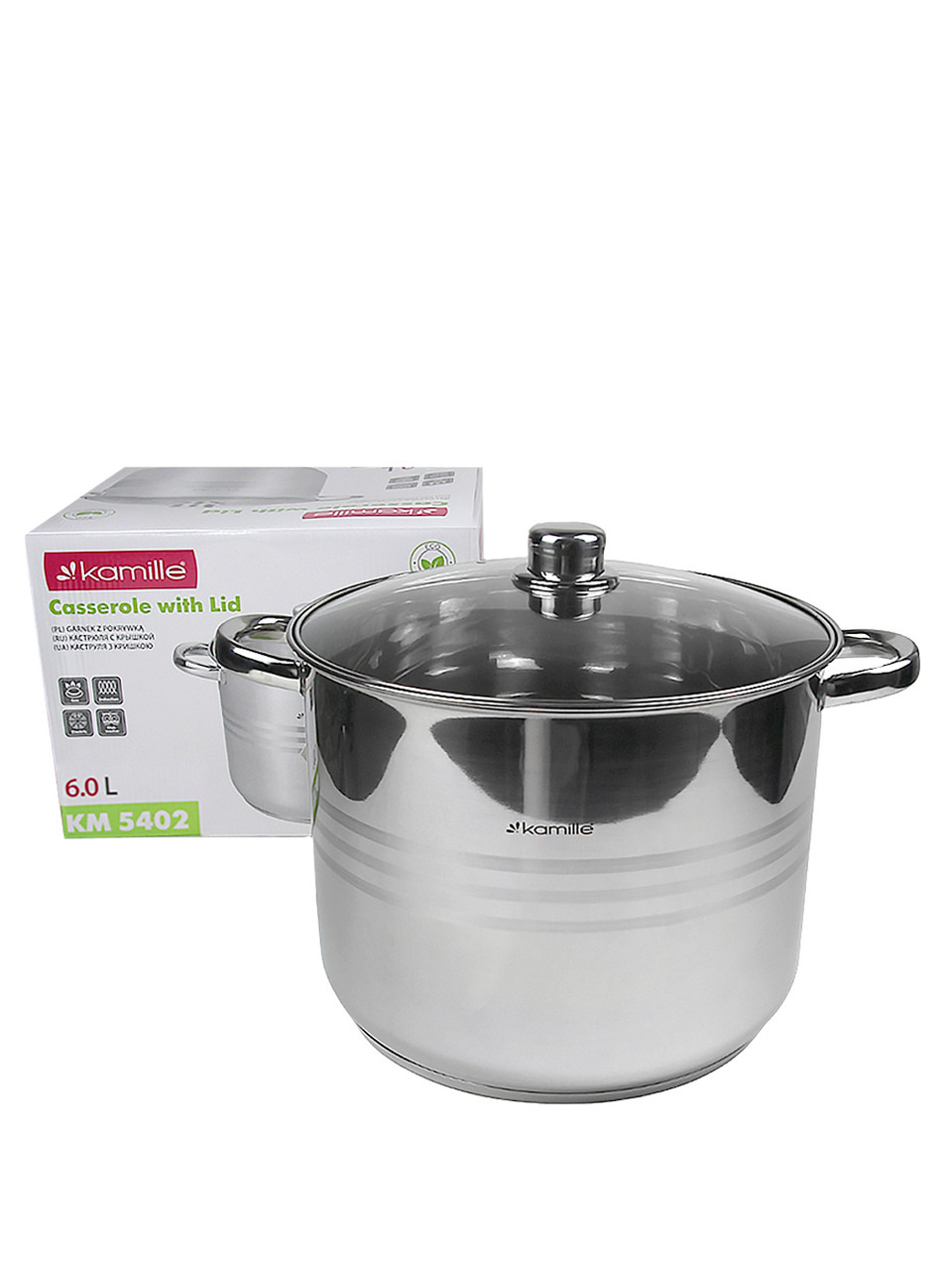 Каструля 8,5 л. діаметр: 24 см. для всіх різновидів плит із неіржавкої сталі Kamille KM-5403, фото 1