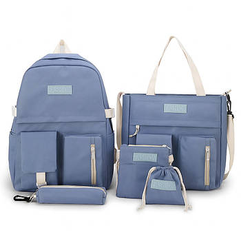 Набір шкільний Рюкзак 40х29х12 см, Сумка, Шоппер, Пенал, Блакитний / Комплект сумок / Рюкзак з сумками