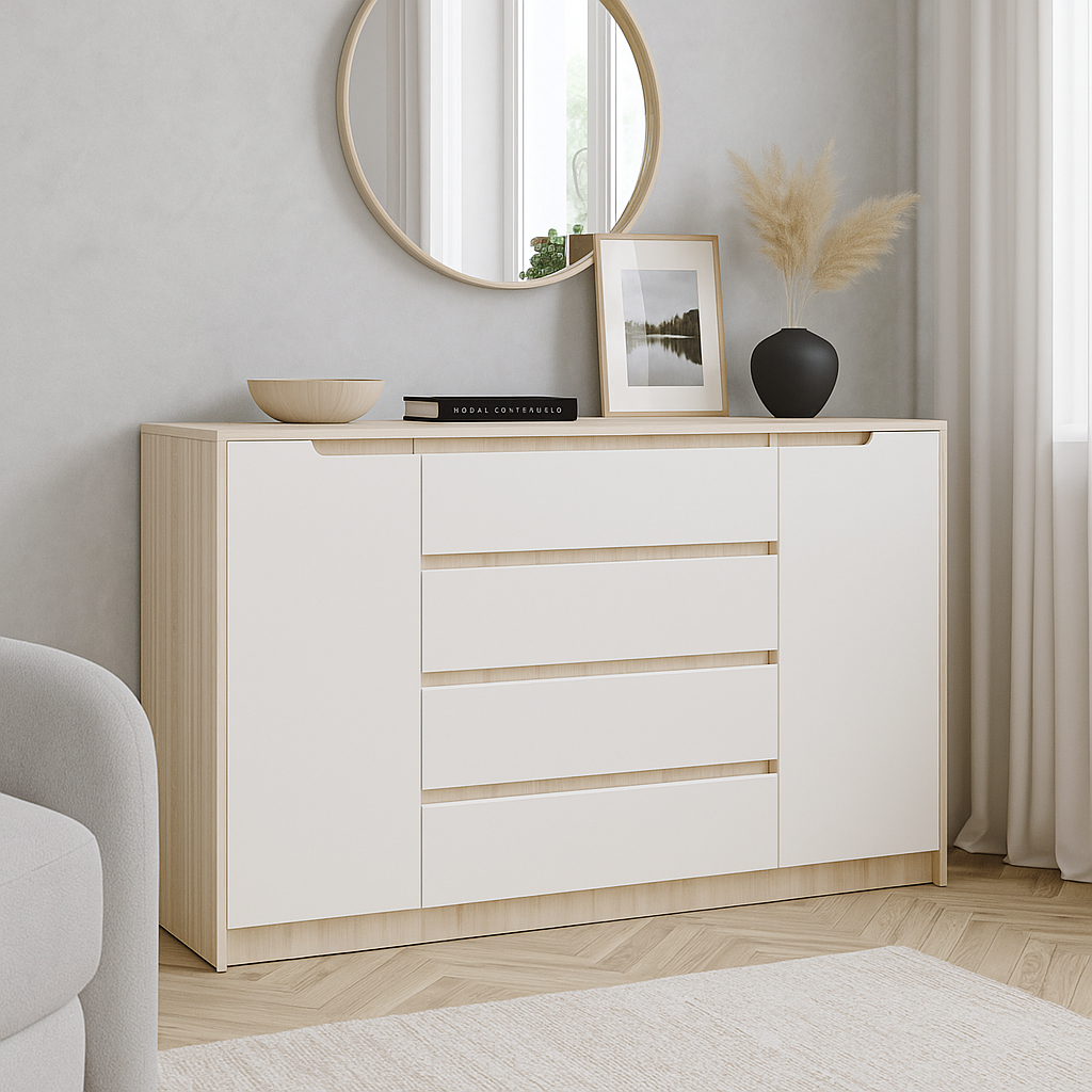 Великий комод для вітальні 140 см дуб сонома/білий (140×40×85 см), Еверест Мікс-3 + телескопи, фото 1