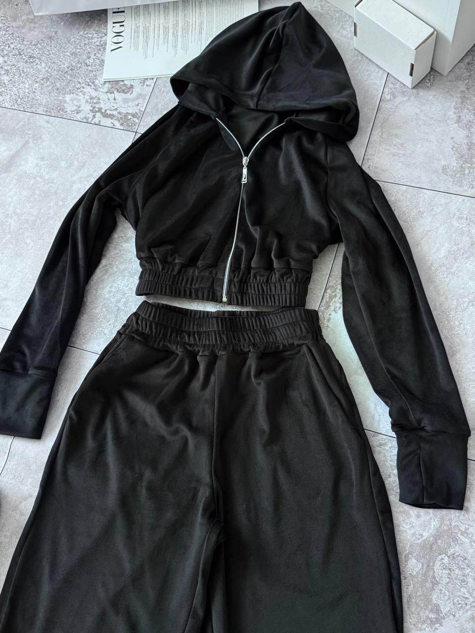 Жіночий велюровий осінній костюм двійка м'який прогулянковий костюм плюшевий велюр кофта на блискавці палаццо, фото 1