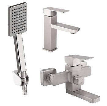 Набір змішувач для ванни та умивальника Venta 82257-1 з нержавіючої сталі квадратний матовий сатин