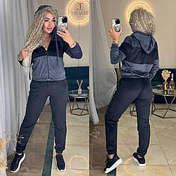 Жіночий велюровий осінній костюм двійка м'який велюр спорт кофта на блискавці штани джоггери
