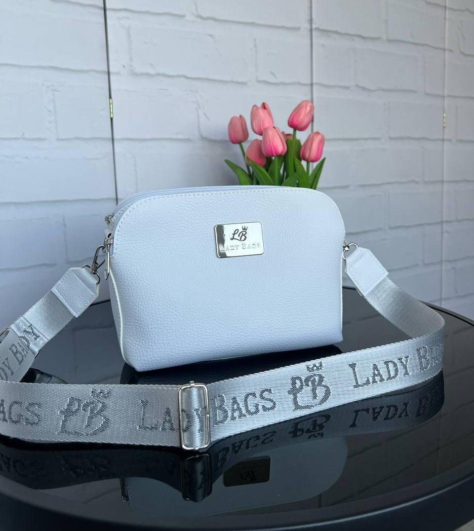 Жіноча сумочка кросбоді на широком ремені сумка через плече біла шкірзам