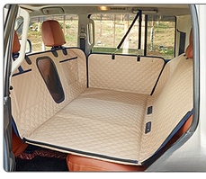 Автогамак для собак з оглядовою сіткою, кишенями та ущільненим дном, Екошкіра, 132×164 см Бежевий