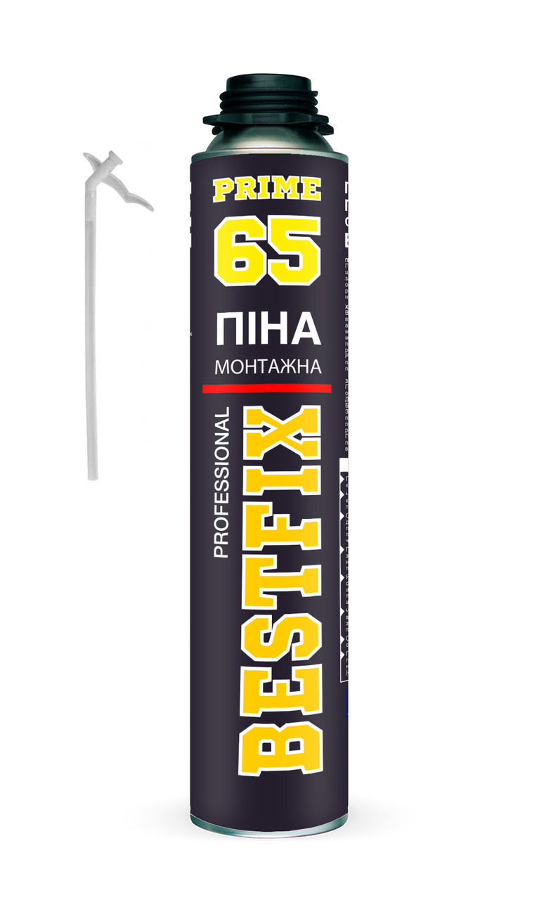 Піна монтажна під трубку та пістолет 860 мл 2 в 1 всесезонна 65 л вихід піни BestFIX Professional, фото 1