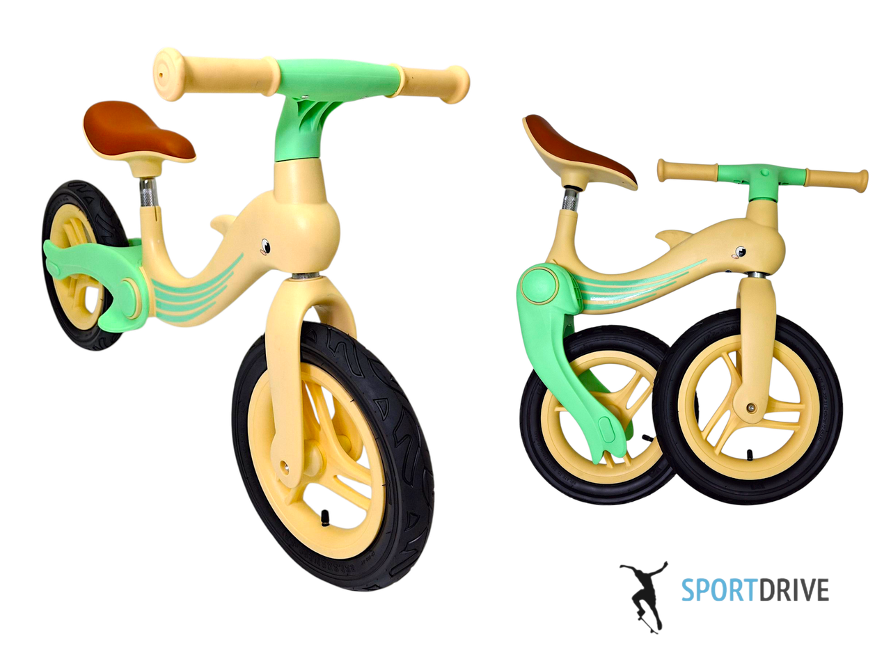 Дитячий складаний біговел Dolphin для дітей віком від 2 до 5 років. Жовто-салатовий, фото 1