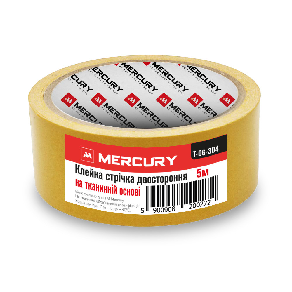 Скотч двосторонній 48 мм х 5 м на тканинній основі MERCURY, фото 1