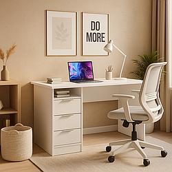 Білий прямий робочий комп'ютерний письмовий стіл 120 см з тумбою з шухлядами для ноутбука Студент Сокме