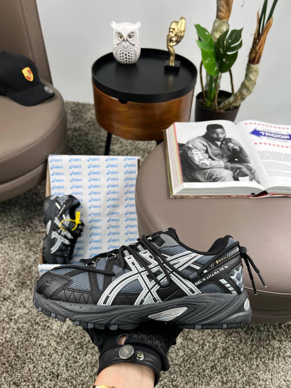 Чоловічі шкіряні текстиль кросівки ASICS Gel-Kahana TR V2 GTX Black Grey, кеди Асикс чорні. Чоловіче взуття, фото 1