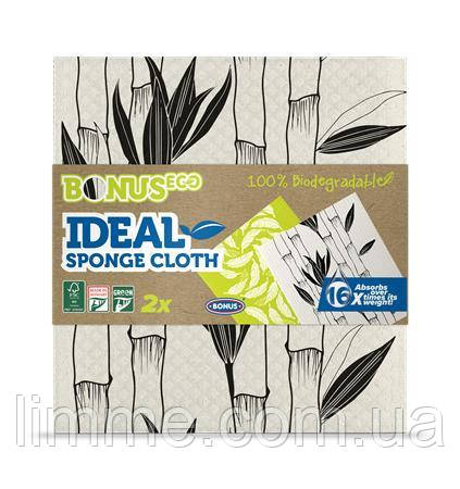Серветка губчаста вологопоглинаюча з натуральної целюлози Bonus+ Ideal Sponge Cloth 1 упак / 2 шт