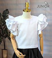 Шкільна блуза з коротким рукавом для дівчинки Біла 116-128 р. Стильна шкільна блуза з крильцями