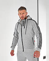 Спортивный костюм Adidas весна осень мужской демисезонный спорт костюм Адидас с капюшоном серый fms