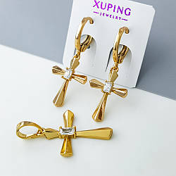 Набір Зеркальні Хрестики з багетним цирконієм, медичне золото Xuping 18К