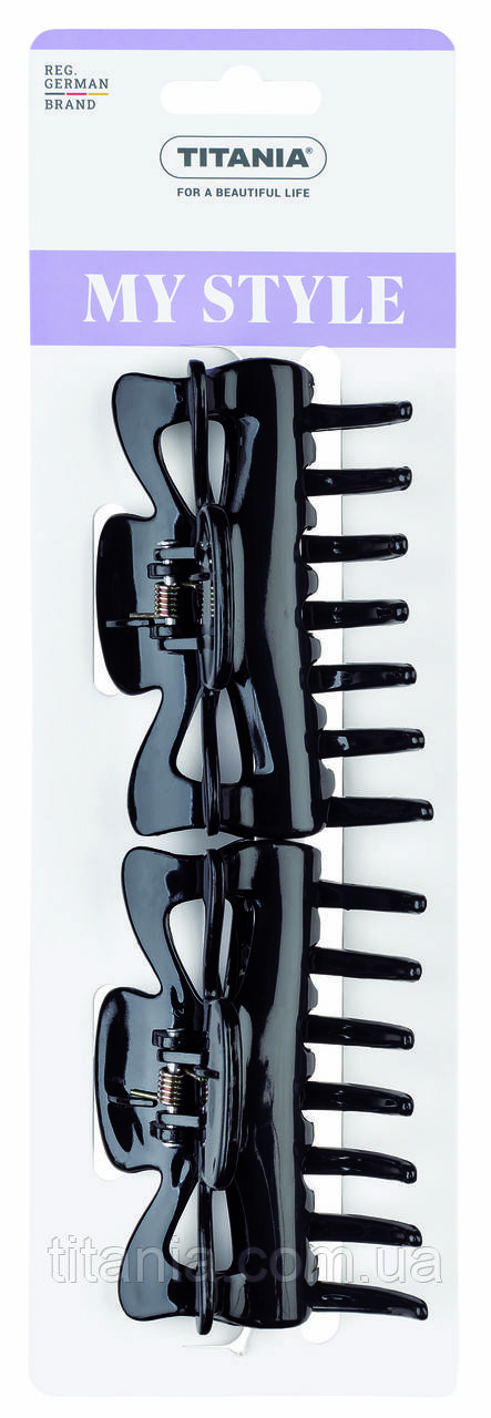 Затискач для волосся чорний великий 2 шт. у наборі art.TITANIA 8021/2 B, фото 1