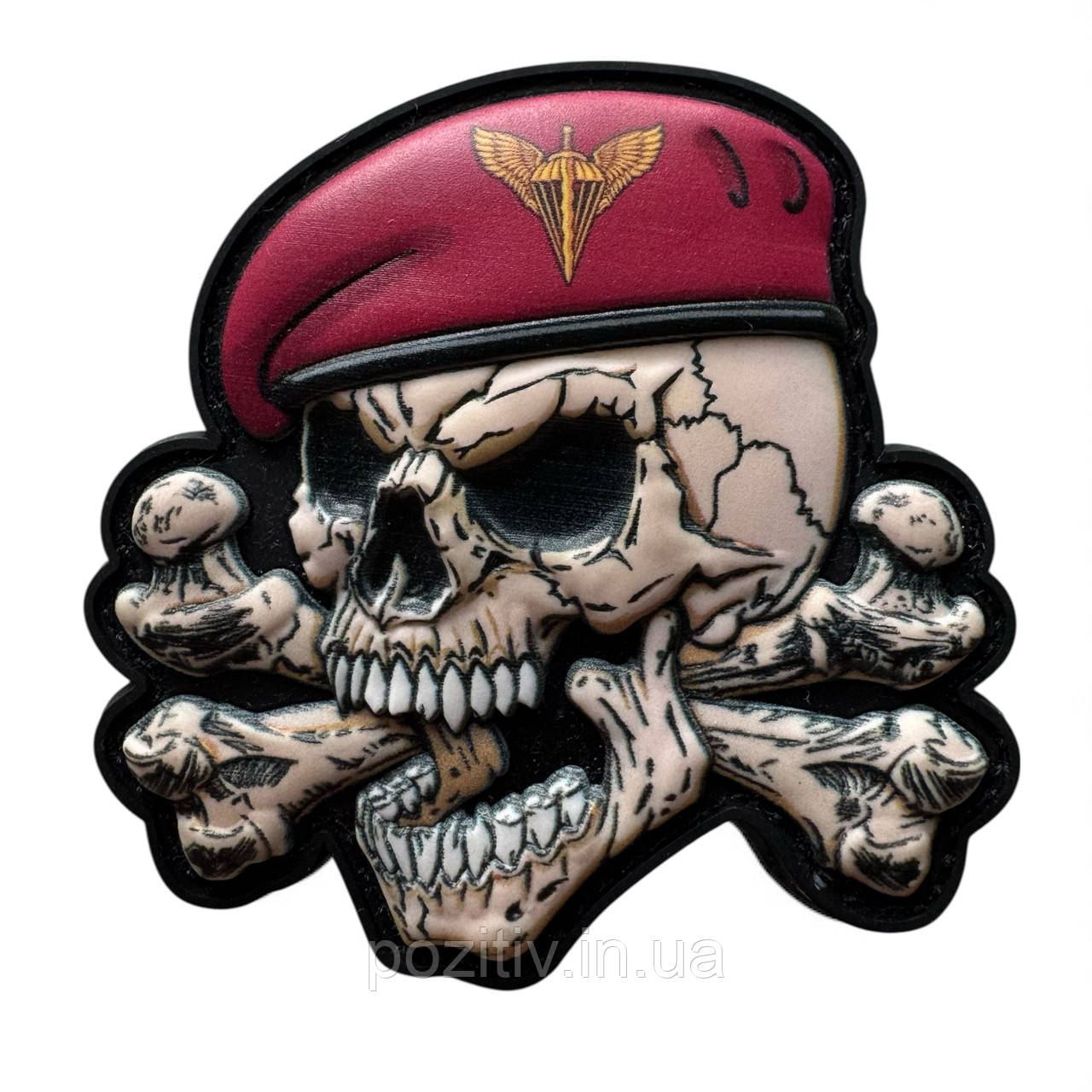 Патч шеврон Череп із кістками в береті ДШВ на липучці пвх, фото 1