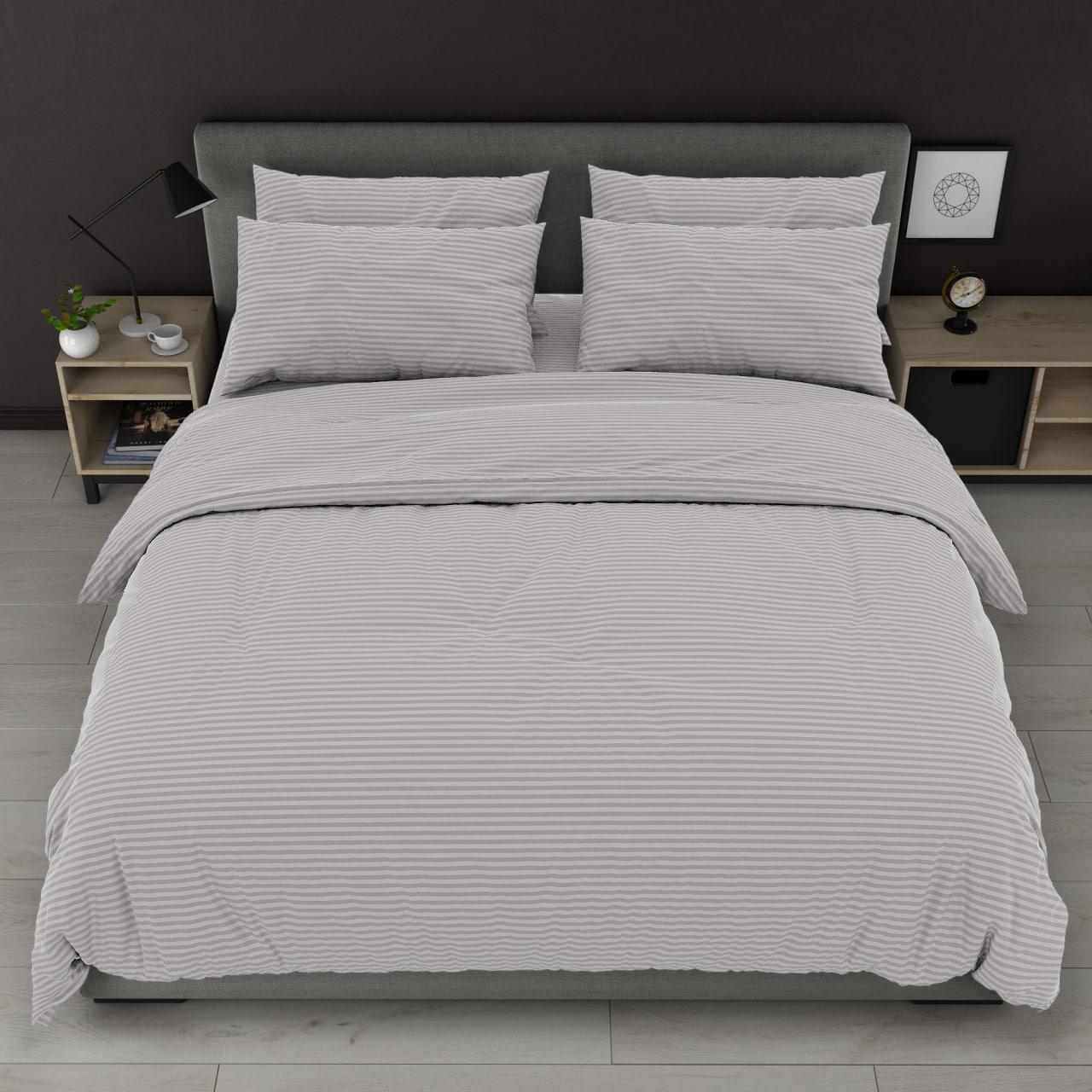 Простирадло 150х220 (Бязь) | Полуторне простирадло від виробника "Королева Ночі" | Смуги на світло-сірому, фото 1