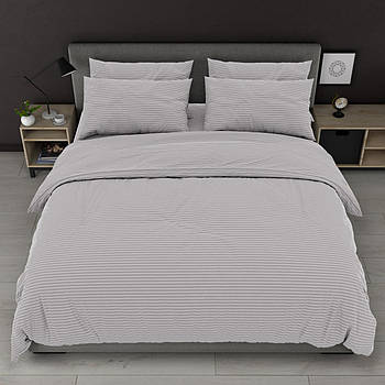 Наволочка на блискавці 70х70 (Бязь) | Від виробника "Королева Ночі" | Смуги на світло-сірому