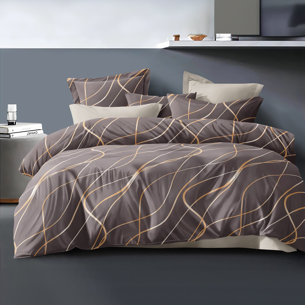Постільна білизна Королева Ночі (Бязь) | Полуторний комплект | 50х70 | Хвилясті лінії на сіро-коричневому, фото 1