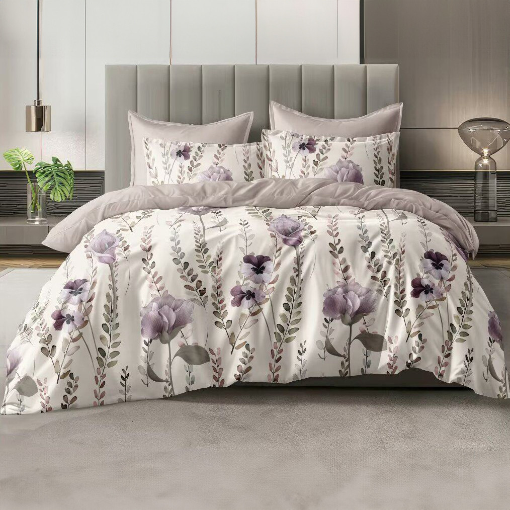 Підковдра на блискавці 145х215 (Бязь) | Полуторна підковдра від виробника "Королева Ночі" | Квіти на світло-бежевому, фото 1