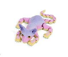 Рухома іграшка антистрес Кіт сфінкс різнокольоровий ніжний рожево-бірюзово-бузковий 3D-друк фігурка 21 см