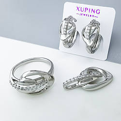 Набір Вензеля з цирконієм; колечко р.19; р.19,5; медичне золото Xuping, родій