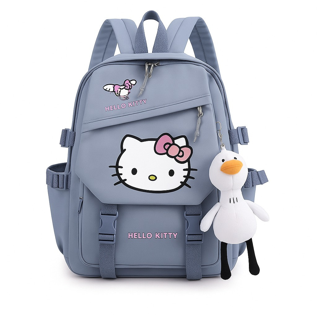 Рюкзак шкільний для дівчинки Hello Kitty з брелоком Гусак. Дитячий рюкзак ранець Блакитний, фото 1