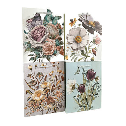 Паперовий пакет 18×23×8 см "Квіткова феєрія", 12 шт у упаковці, красива упаковка (282108)