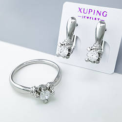 Набір Сяйво з цирконієм, колечко р.18; медичне золото Xuping, родій