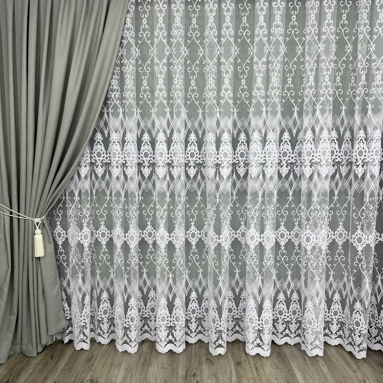 Фатиновий тюль з шиніловою ниткою №116160 оптом