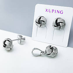 Набір Вузлик, сережки цвяшки, без камінців, медичне золото Xuping, родій