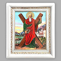 Ікона Андрій Первозваний святий апостол, лик 15х18 см, у білому дерев'яному кіоті