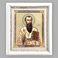 Ікона Василій Великий святитель, лик 15х18 см, в білому дерев'яному кіоті