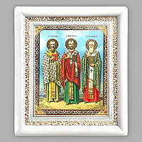 Ікона Василій, Григорій та Іоанн святителі, лик 15х18 см, у білому дерев'яному кіоті