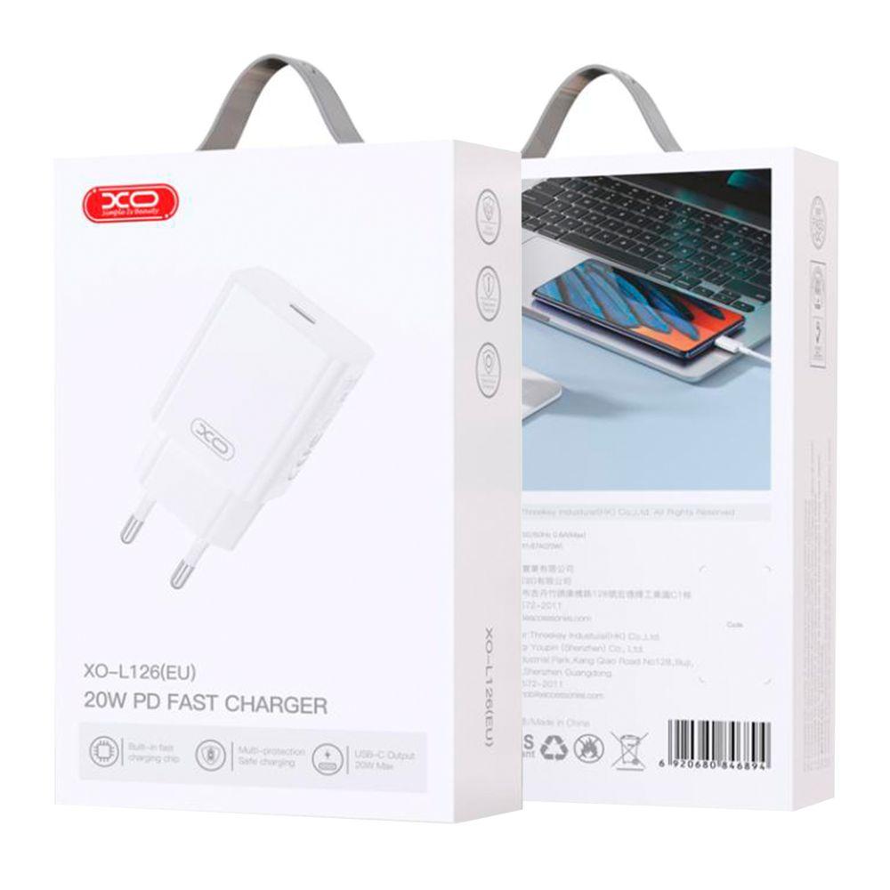 Мережевий зарядний пристрій XO L126 1USB-C PD/QC 20W (білий), фото 1