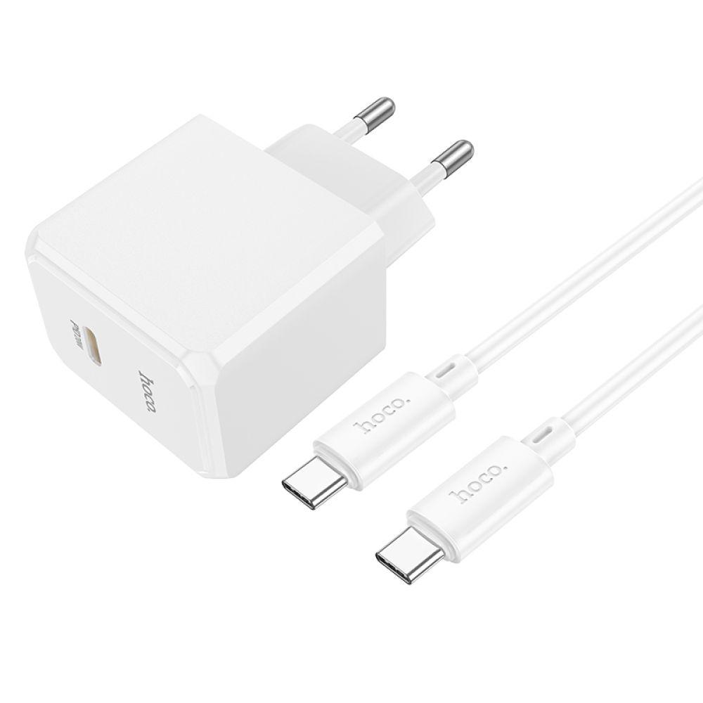 Мережевий зарядний пристрій Hoco CS13A 1USB-C PD/QC 20W + Type-C to Type-C, білий, фото 1