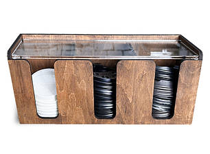 Органайзер для кришечок на 3 відсіки з прозорою кришкою (32х11х12 см) колір горіх, фото 1