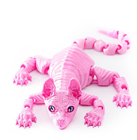 Рухома іграшка антистрес Кіт сфінкс Рожевий 3D-друк фігурка 21 см блакитні очі