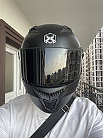 Черный матовый Мото Шлем с тонироваными очками и визором в комплекте интеграл
