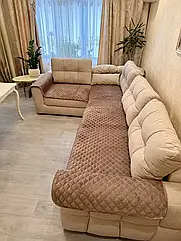 Накидки дивандеки на м'які меблі диван крісла Colorful Home універсальні велюрові 3 в 1 шоколад