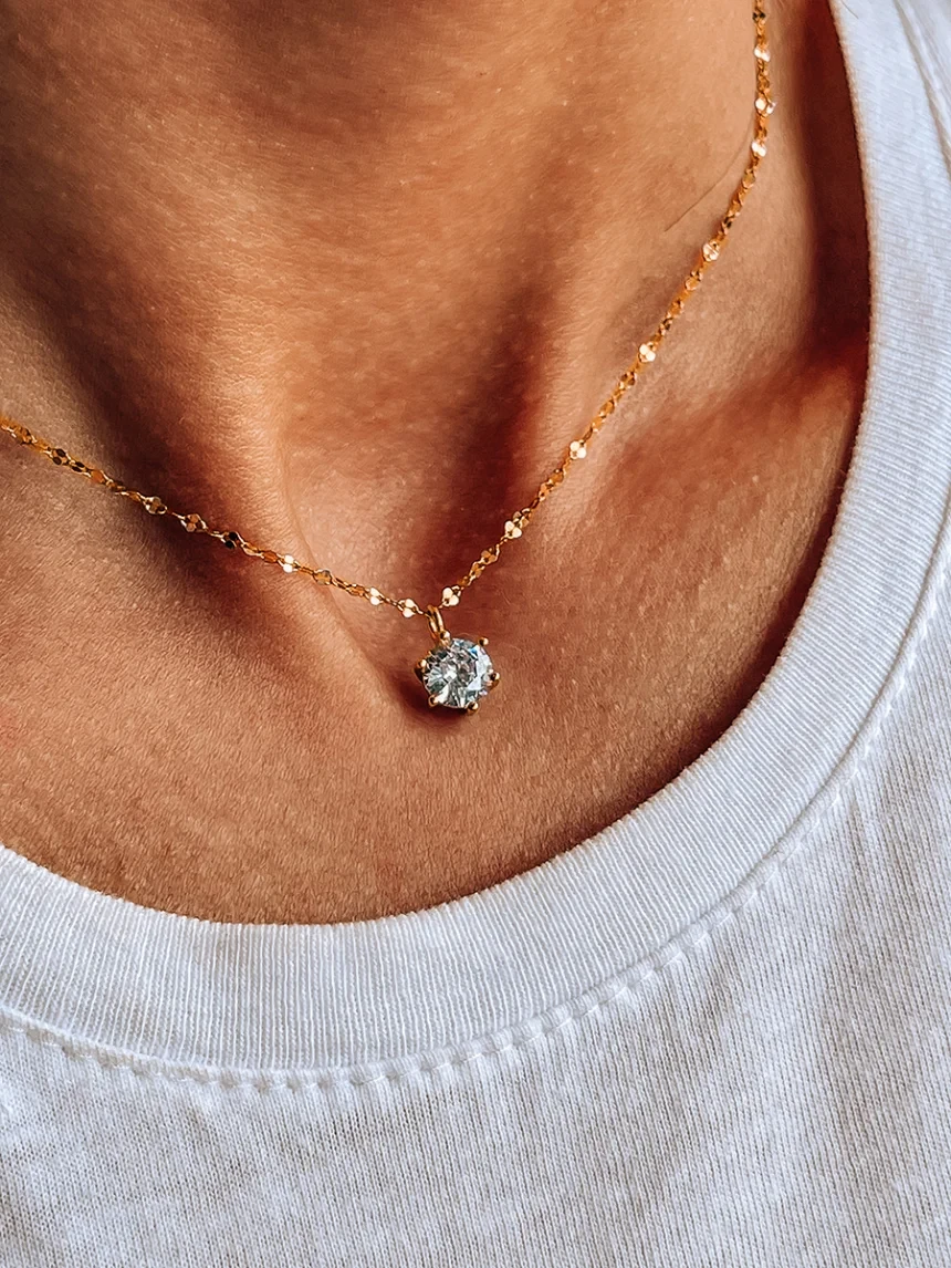 Кулон " Крапелька " з цирконієм  на ланцюжку медична сталь, колір золото, фото 1