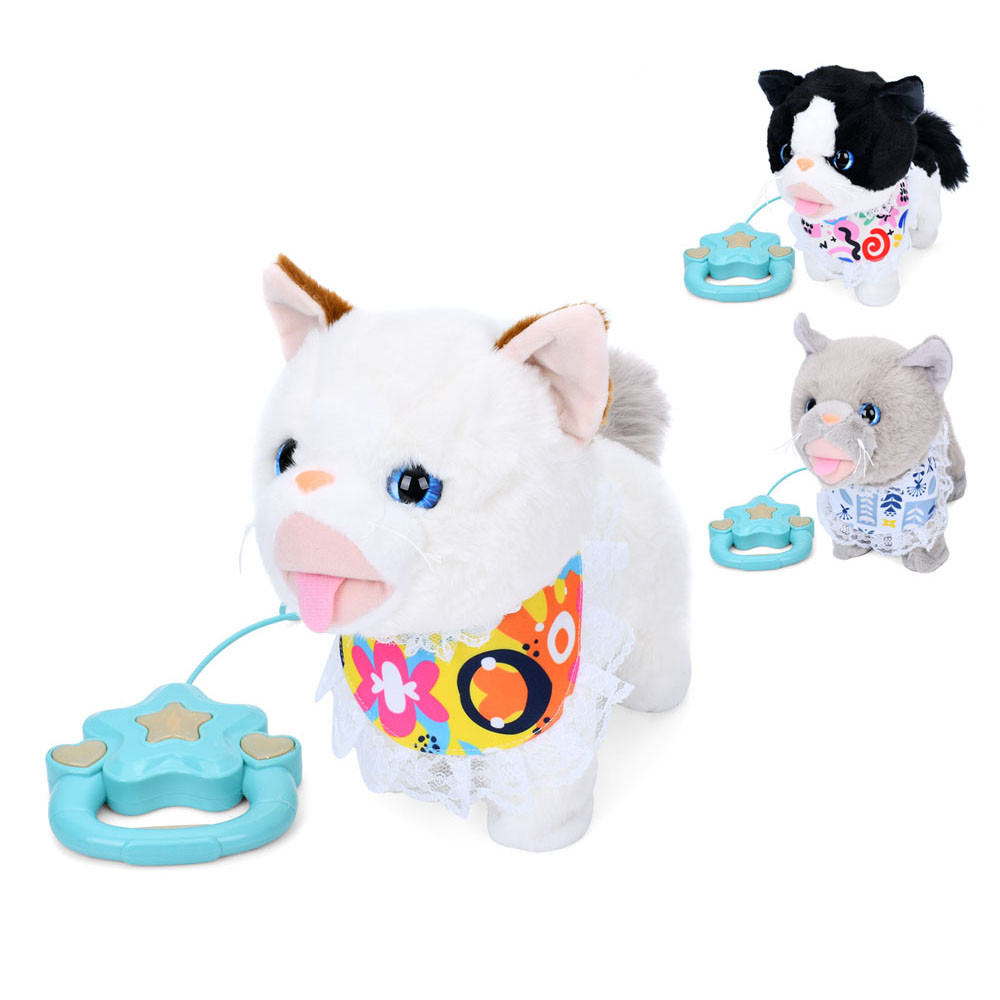 Кіт LimoToy плюш, ходить, рухає хвостом, пульт-повідець, 3 види M 5842 I UA, фото 1