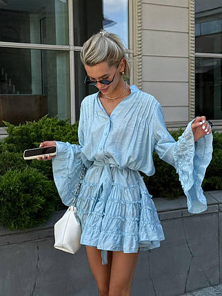 Невагома жіноча сукня бохо оверсайз крій з об'ємними рукавами та рюшами Smvk9449, фото 1