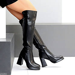 Високі чорні чоботи ботфорти високий стійкий підбор