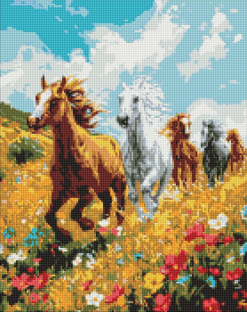 Алмазна мозаїка/вишивка Коні у полі 40*50 см Ідейка AMO 8017, фото 1