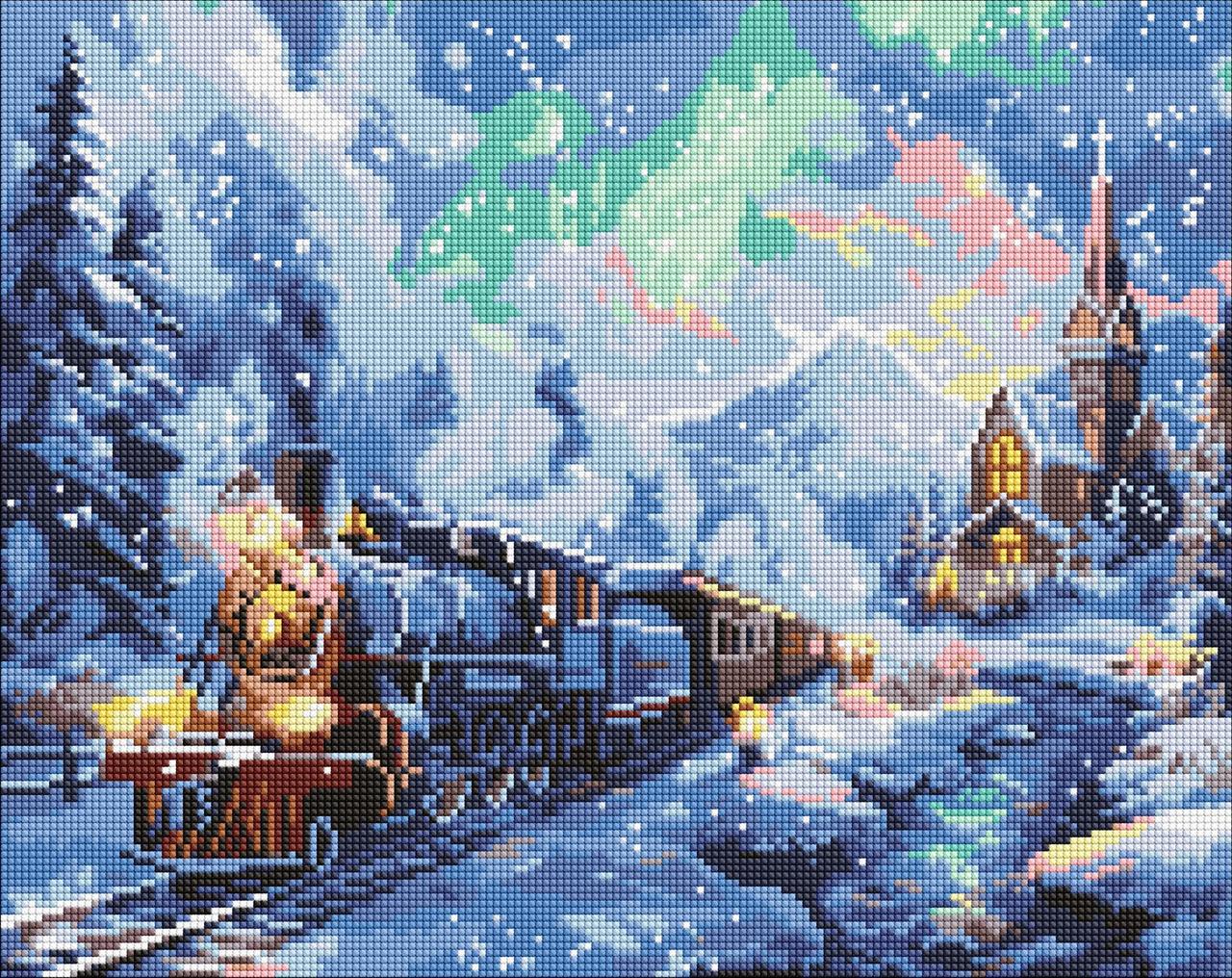 Алмазна мозаїка/вишивка Зима. Новорічний потяг 40*50 см Ідейка AMO 8102, фото 1
